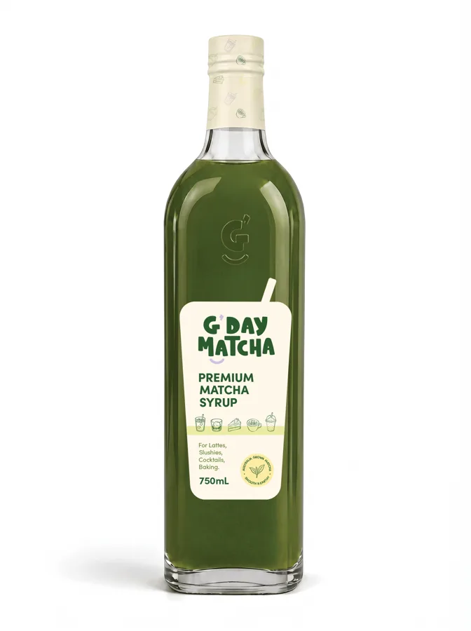 G'day Matcha 750 mL premium matcha syrup bottle